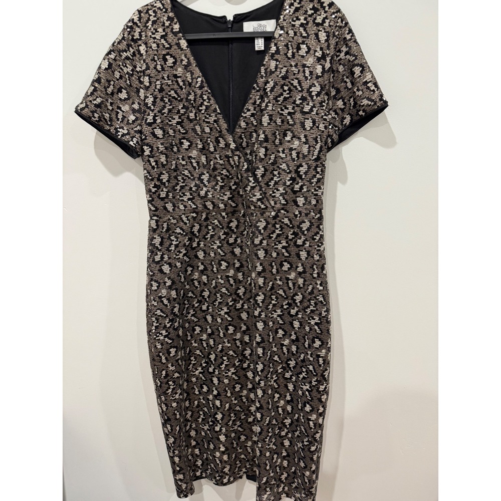 Belle Badgley Mischka Dress Women's 10 Gold Black Sequin Leopard Cocktail